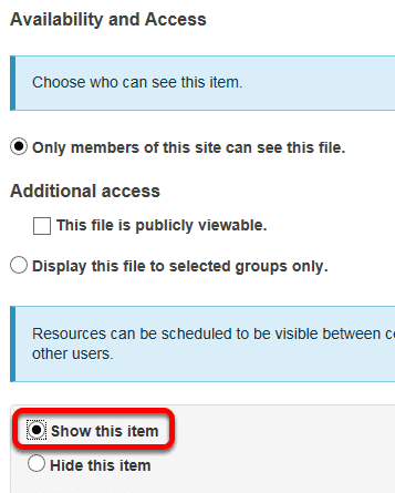 Select Show this item, then click Update.
